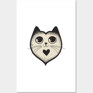 Retro Black Cat with Heart Posters and Art